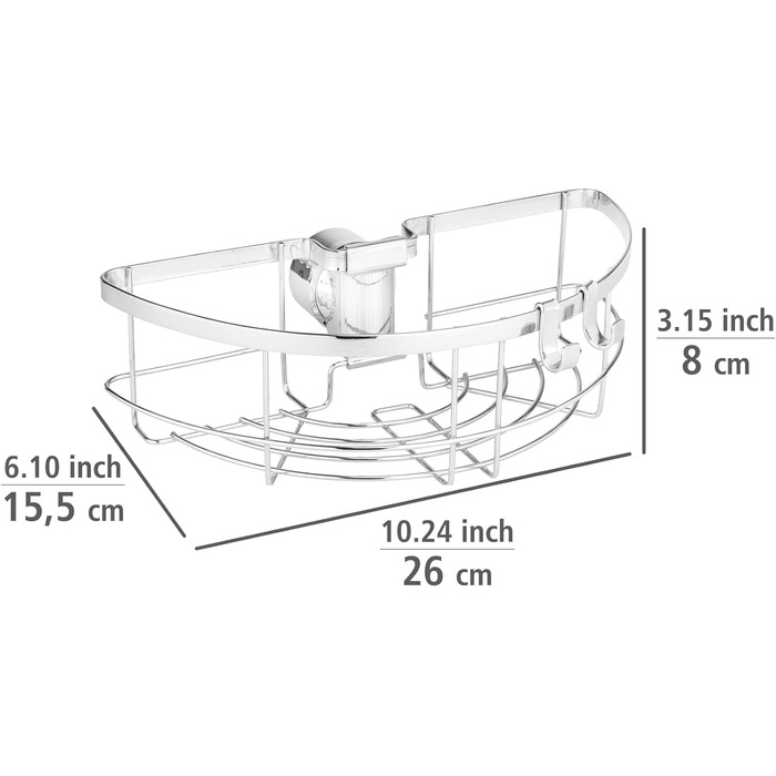 Душова штанга WENKO Caddy Floresta Душова полиця з хромованої нержавіючої сталі, кріплення без шурупів і свердління, для всіх поширених душових штанг, 24 х 6,2 х 14 см, глянцева (кругла)