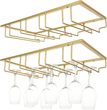 Настінна полиця для склянок JMIATRY, 41.9 x 23.9 x 7.9 см, 4 відділення, 12 чашок, для підвішування, ідеально для кухні та бару, золотий колір, 2 шт.