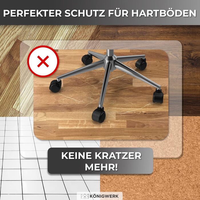 Килимок для захисту підлоги офісного крісла Knigwerk, нековзний, зроблено в Німеччині (прозорий молочний, 118 x 145 см)
