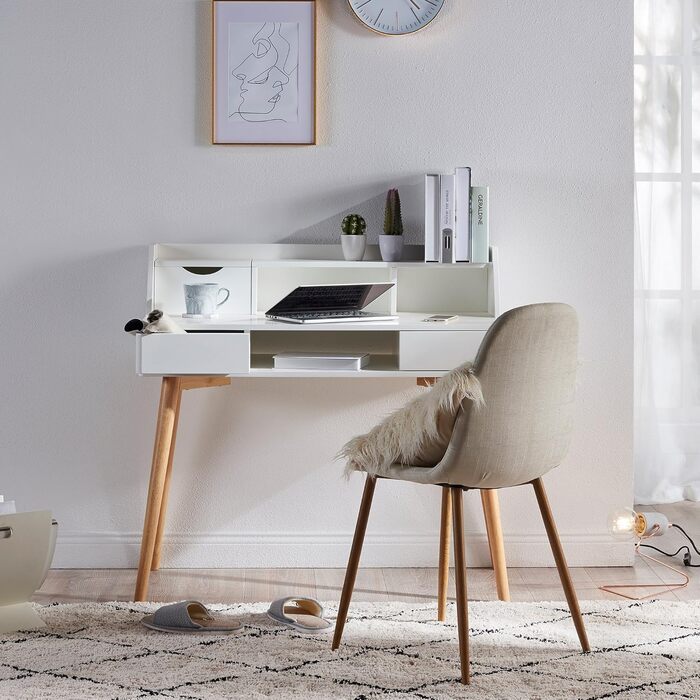 Дитячий письмовий стіл Teamson Home Creativo з MDF, з полицями та шухлядами, білий/натуральний, VNF-00045