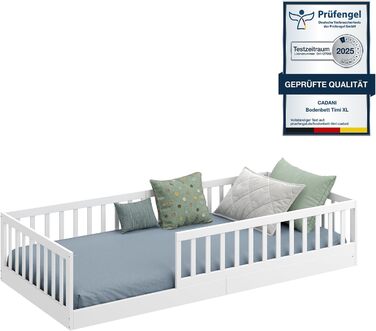 Ліжко дитяче CADANI Timi 2в1 Montessori 120x200 см з бортиками та ламелями, масив сосни, біле - 3 варіанти збірки, до 200 кг