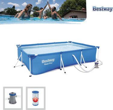 Каркасний басейн Bestway Deluxe Splash - Steel Pro, Комплект з фільтруючим насосом, 300 x 201 x 66 см, синій 300x2066 см Синій