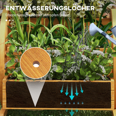 Високе грядка, 3 яруси, декор у вигляді колеса воза, натуральне дерево, 62 x 61 x 57 см