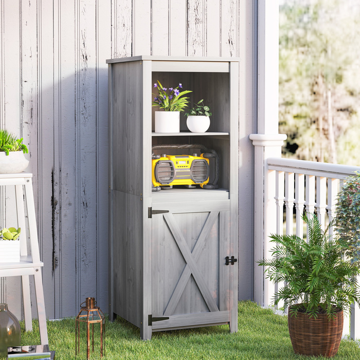 Outsunny Garden Шафа з дерева, Садовий сарай стійкий до погодних умов 60x60x160см, Садовий сарай з дверима, регульовані по висоті полиці, Садова шафа, що закривається, Садовий сарай для саду, Тераса, Задній двір, Світло-сірий | Аосом
