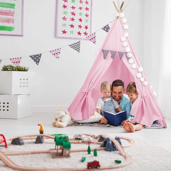 Дитячий намет-типі з натуральних матеріалів для дому та вулиці (рожевий)
