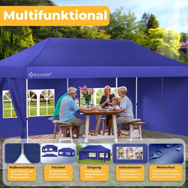 Павільйон KESSER® 6x3м з 6 знімними стінками, для саду, регульована висота, водовідштовхувальний, з сумкою, колісними анкерами, UV-захист 50+, для вечірок (Темно-синій)