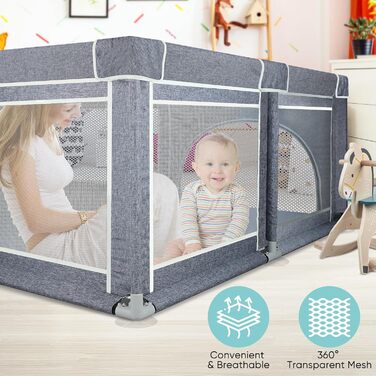 Дитячий манеж Kidsbuddy 127x127 см з протиударною піною, дихаючою сіткою та дверима на блискавці для дому й вулиці