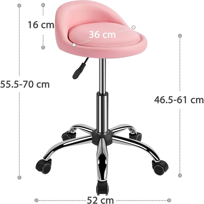Офісний стілець Yaheetech з коліщатками, рожевий, з низькою спинкою, регульована висота 46.5-61 см