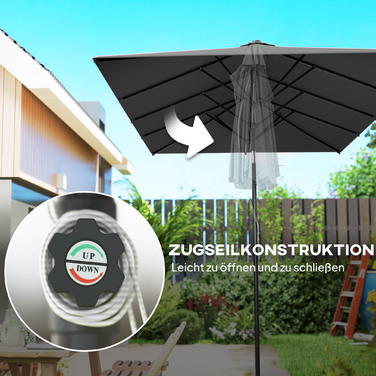 Великий сонцезахисний парасоль з регулюванням висоти та кута нахилу, 150x295x170-214 см, сірий