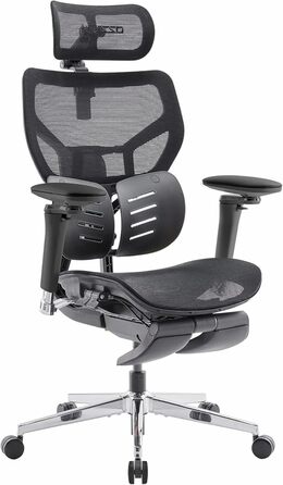 Офісний крісло MUSSO X700 з регульованою поперековою підтримкою GlideTrack, 6D підлокітниками, 4D підголівником та зсувною основою та підставкою для ніг – інтелектуальний комфорт для роботи, навчання та геймінгу (чорний)