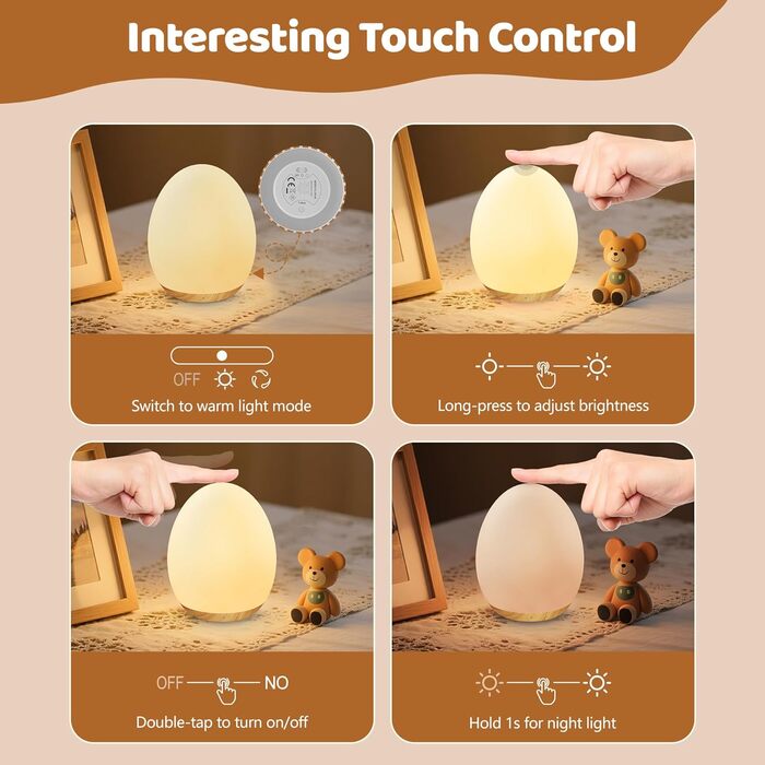 Нічник-проєктор MediAcous для дітей та немовлят: 8 кольорів, регулювання яскравості, таймер 1 година, сенсорне керування, USB LED, декорування дитячої кімнати (білий, текстура дерева)