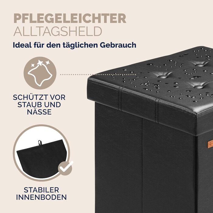 Пуф Casaria® з місцем для зберігання, білий, складний, з кришкою, штучна шкіра, м'який, 38x38 см, для спальні, вітальні, передпокою, білий (2, чорний)