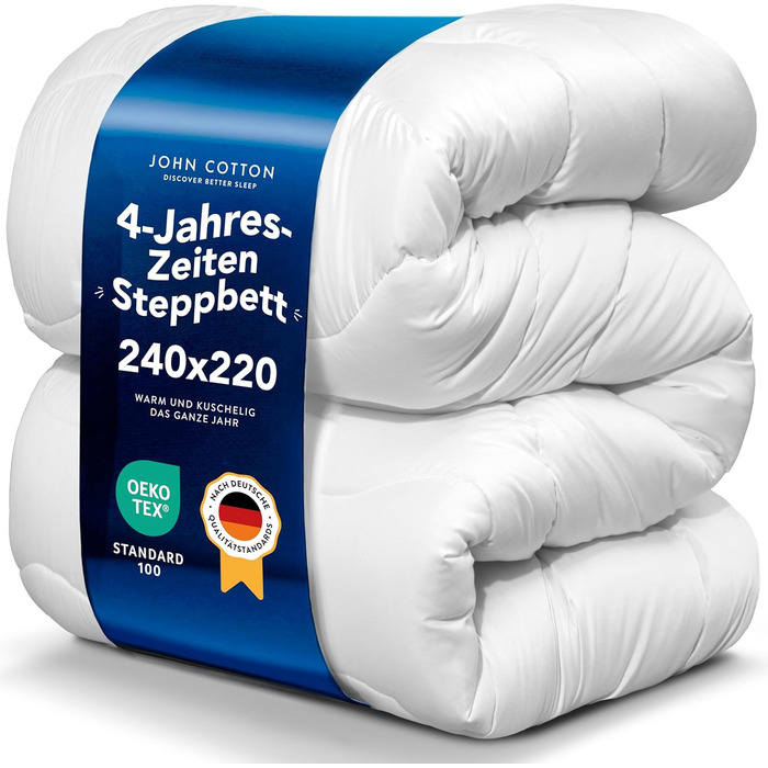 Чотирьохсезонна ковдра John Cotton 155x220 см - дихаюча 3-в-1 | Сертифікат Oeko-Test | Тепла ковдра | Універсальна ковдра для літа та зими