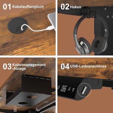 Електричний стоячий стіл Devoko 180x80 см з USB-портом, 3 положення, таймер, блокування, рустикальний/вінтажний колір