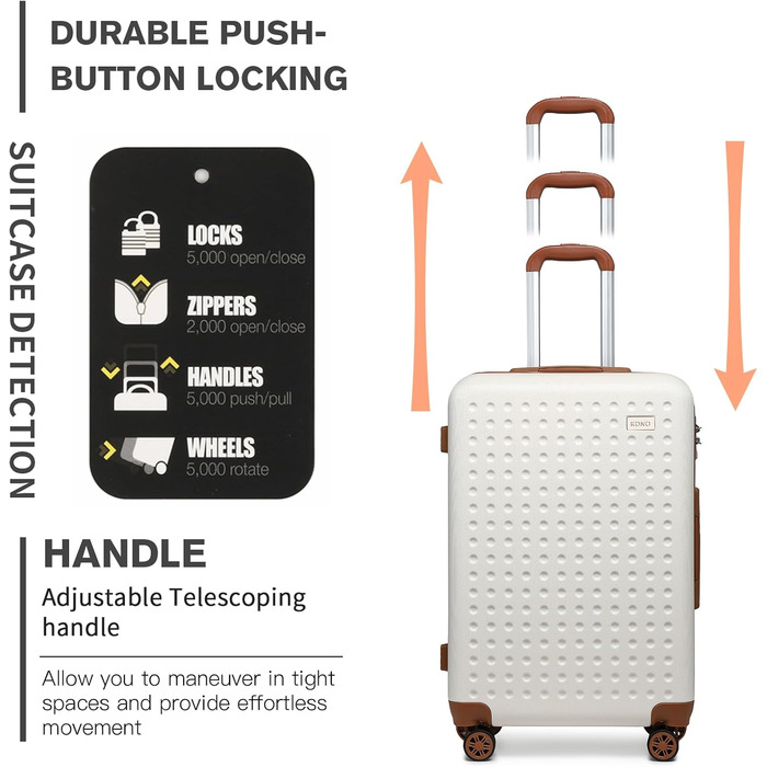Чемодан-валіза KONO з жорсткою ABS-оболонкою, 76 см, 100 л, білий, з TSA замком та 4 спіннерами