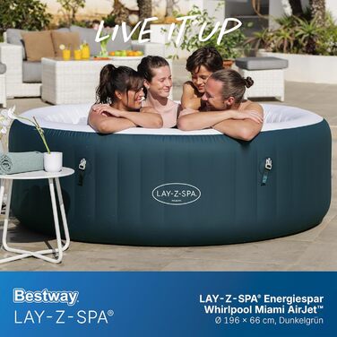 Надувний спа-басейн гідромасажний Bestway Lay-Z-SPA LED-Whirlpool для 6 осіб, 196 x 66 см, темно-зелений