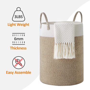 Кошик для білизни YOUDENOVA плетені, 58L, ручний виготовлення, бавовна, білий та коричневий