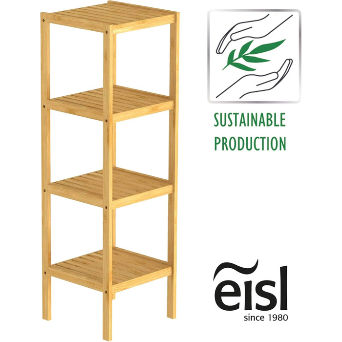 Багатофункціональний табурет з бамбука для ванної кімнати EISL BMBA02-BH2 з 4 полицями, 35 x 45 x 35 см