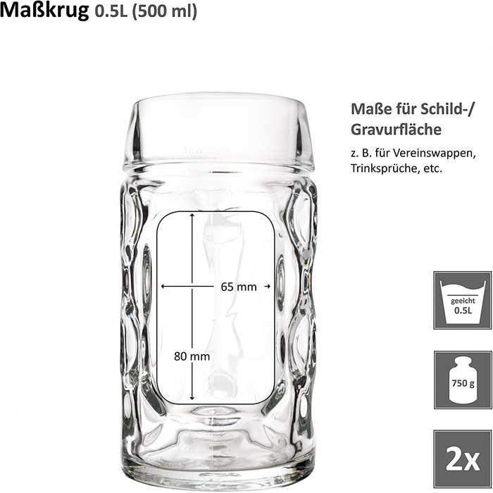 Набір пивних кружок Van Well 12 шт, 0,5 л, скляні, для ресторану та бару