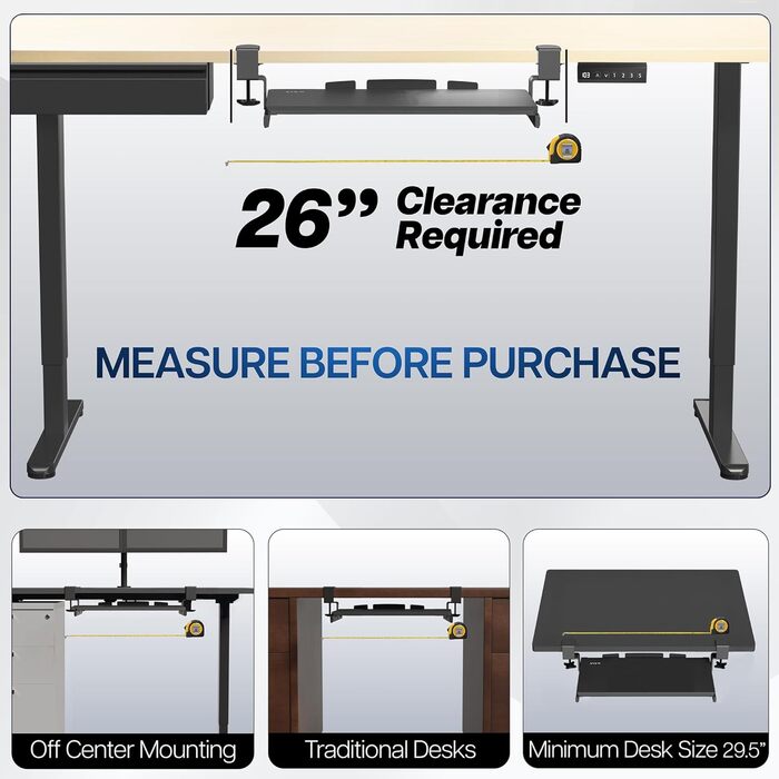 Висувна платформа для клавіатури VIVO під стіл, біла, 68.6 x 27.9 см (з кріпленням)