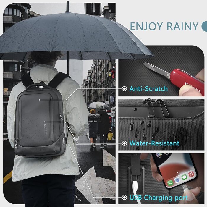 Чоловічий рюкзак для ноутбука Heroic Knight - діловий, з USB-зарядкою, антикрадійний, для ручної поклажі, 15.6