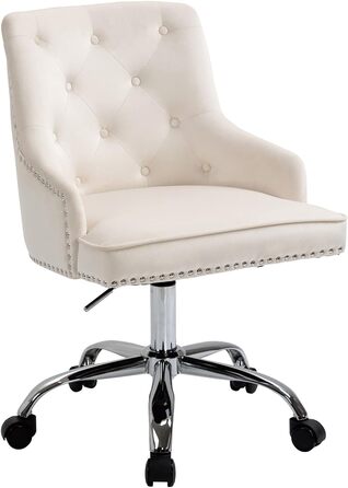 Крісло для офісу Fiximaster з велюру, поворотне, з регулюванням висоти, на роликах, золоті ніжки, для дому/офісу, до 135 кг, біле