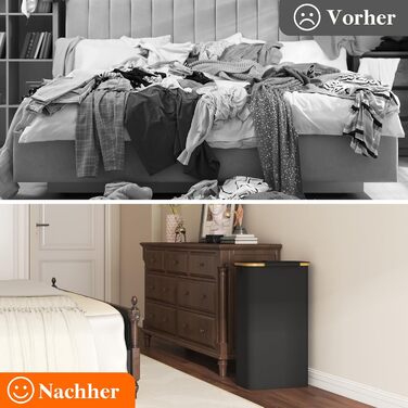 Кошик для білизни Lifewit з кришкою, вузький, складаний, 65л, бамбук, з ручкою, чорний