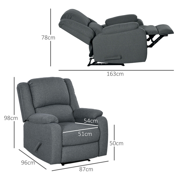HOMCOM Recliner Ручна вантажопідйомність до 150 кг Льон Реклайнер для телевізора Реклайнер для телевізора з бічною ручкою та підставкою для ніг
