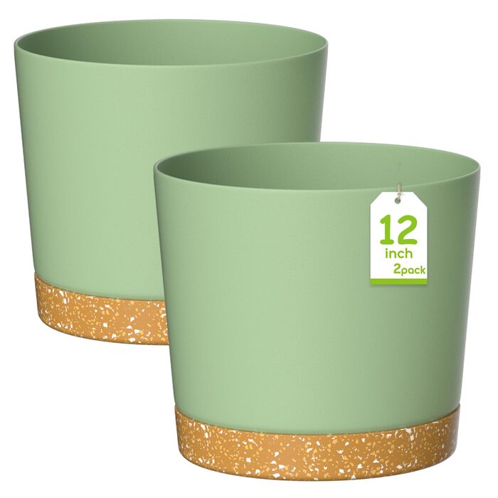 Набір горщиків ZMTECH 30,5 см (2 шт.) - пластикові, з піддоном, для кімнатних рослин та сукулентів, зелені