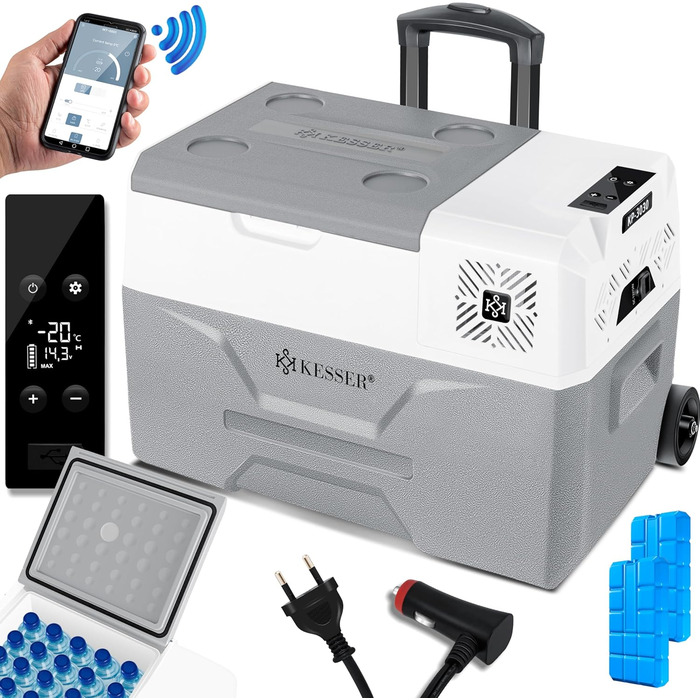 Холодильник KESSER® Kompressor 30л, -20°C, з APP-керуванням, USB, 12/24V/230V, для авто/човнів, сірий