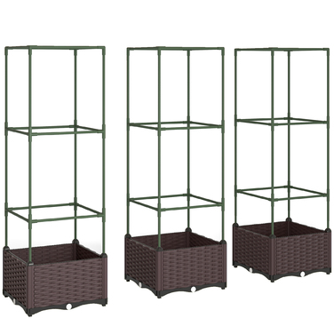 Набір з 3-х високих грядок з опорою для ліан: ящики для рослин з дренажними отворами