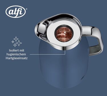 Термос Alfi SKYLINE 1.0л, пастельний колір, нержавіюча сталь з гігієнічним скляним вкладишем, обертовий замок з зручною кнопкою, ергономічна ручка, ідеальний для кави та чаю, BPA-free (1000 мл, Deep Water Mat)