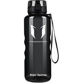 Пляшка для пиття Super Sparrow-пляшка для води об'ємом 1,5 л, герметична-спортивна пляшка без бісфенолу А / Школа, спорт, вода, велосипед (1-прозорий-чорний)