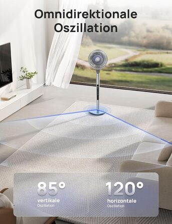 Вентилятор Dreo з інтелектуальним керуванням, 101.6-111.8 см, регульована висота, тихий DC вентилятор для спальні, 120°+85° осциляція, 30.5 м³/хв, срібний