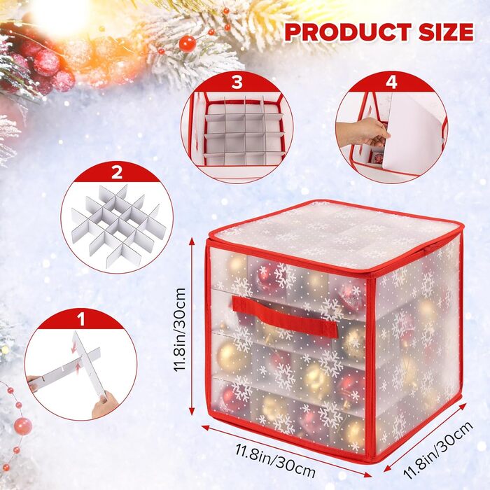 Коробки для зберігання новорічних прикрас (2 шт.), прозорі, з перегородками, 30x30x30 см