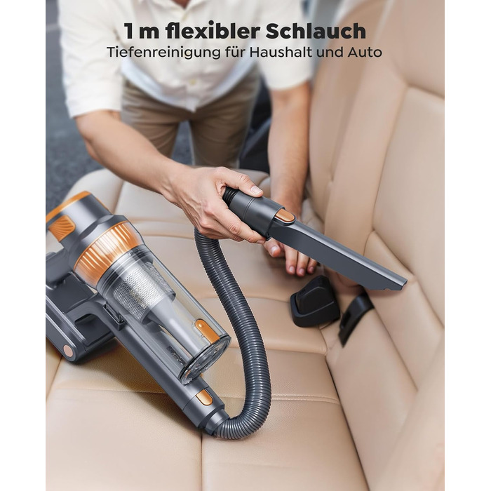 SMOTURE VAC04 Бездротовий акумуляторний пилосос, 50 000 Па потужність всмоктування, 65 хвилин роботи, самостійна підставка, гнучкий шланг, антизаплутувальна щітка, док-станція для зарядки, видалення шерсті тварин, килимів та твердих поверхонь