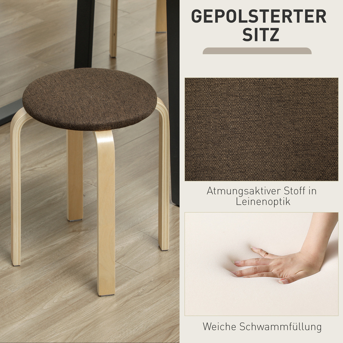 Набір з 4-х табуретів з м\'яким сидінням, штабельовані, з лакованою поверхнею, дерев\'яні ніжки, коричневий колір