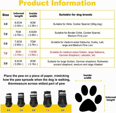 Взуття для собак Faankiton з 4 предметів захист лап, водонепроникне взуття для собак з нековзною підошвою і світловідбиваючим ремінцем для собак середнього і великого розміру (7 (Д * Ш) 8,0 см (3,15 дюйма)*7,5 см (2,95 дюйма))