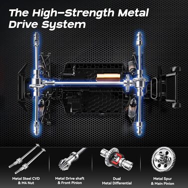 Радіокерований автомобіль 1/14 Brushless 70 км/год, 4WD, з амортизаторами, 2x LiPo акумулятори (Синій)