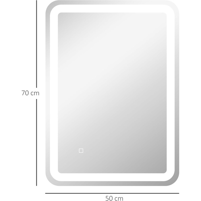 Дзеркало для ванної кімнати HOMCOM з підсвічуванням 50 x 70 см, LED, 3 кольори світла, сенсорне управління, функція пам'яті, антизапар, срібло
