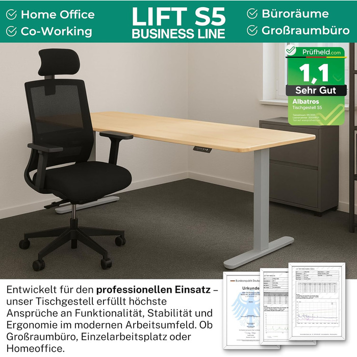 Електричний регульований стіл Albatros Lift S5: металеве підрамник, підставка для столу, ніжки для столу, 120 кг, для широких стільниць 2м