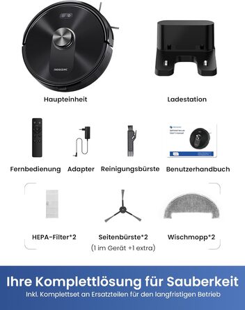 Робот-пилосос Proscenic Q10 з мокрою очисткою, 8000Pa, 200 хвилин роботи, лазерна навігація, керування через додаток, Alexa, Siri, Apple Watch, чорний