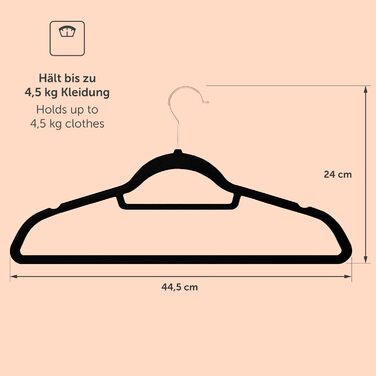 Набір вешалок для одягу Blumtal 50 шт. - обертаються на 360°, міцні, економія місця, неслизькі - рожеві оксамитові вішалки з покриттям, 100 шт. (рожеве золото / чорний)