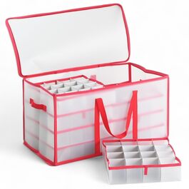 Сховищна коробка для прикрас на ялинку Mijoma, сортувальна, для ялинкових прикрас, червона, 33,5 x 34 x 64,5 см, 128 місць, з вставками
