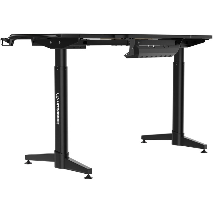 Ігровий стіл ULTRADESK Level V2 LED RGB з електричним регулюванням висоти Внутрішня пам'ять на 2 налаштування Подовжувач, килимок для миші розміру XXL Сталева рама, червона накладка, 140x68 см