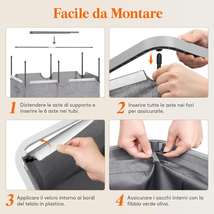 Кошик для білизни з кришкою Lifewit, великий, 145L, сірий, для спальні та ванної кімнати