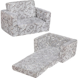 Дитяче диван-ліжко BEJOY 2 в 1 з розкладним механізмом, м'яке крісло, дитячий диван з Sherpa тканини, сірий з динозаврами, ідеальний подарунок для дівчаток та хлопчиків