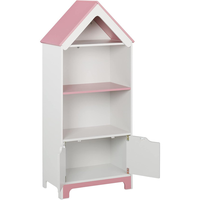 Дитяча полиця Relaxdays, мотив героїні, 4 відділення для іграшок, HWD 93x63x28 см, полиця для дитячої кімнати з дверцятами, білий/рожевий
