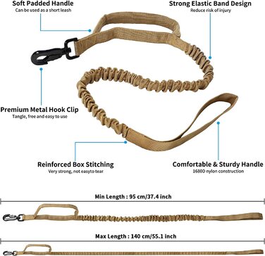 Ремінець для собак з тактичною засувкою з собачим повідцем і рукояткою, ремінець для собак середнього і великого розміру для полювання, тренувань і відпочинку на відкритому повітрі (Хакі, XL)
