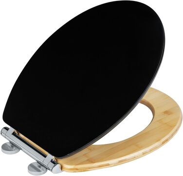 Сидіння для унітазу WENKO Bambusa Black, механізм плавного закриття Easy-Close, бамбукове кільце, кришка з МДФ, гігієнічне кріплення Fix-Clip, (Ш х Г) 37 х 44 см, натуральний / чорний